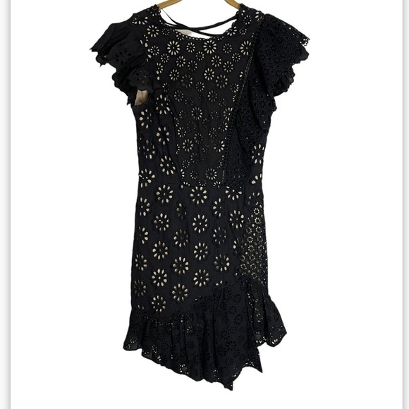 Sea New York Black Eyelet Ruffle Lace Up Back Dress 2 - Picture 1 of 7